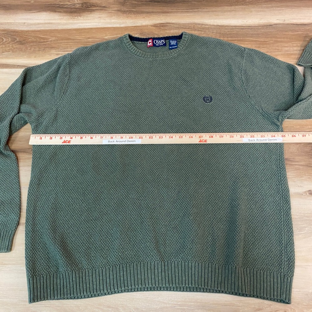 Chaps Olive Green Cotton Waffle Knit Crew Neck Sweater Mens XL Vintage - Picture 6 of 9